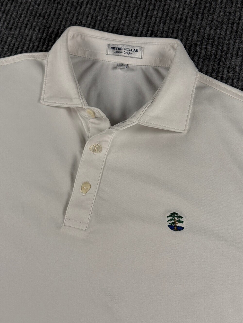 Peter Millar Summer Comfort Golf Polo Men L Short Sleeve White Logo Skull Button